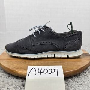 Cole Haan Women 9B ZeroGrand Gray Blue Suede Wingtip Daily Casual Oxford Sneaker